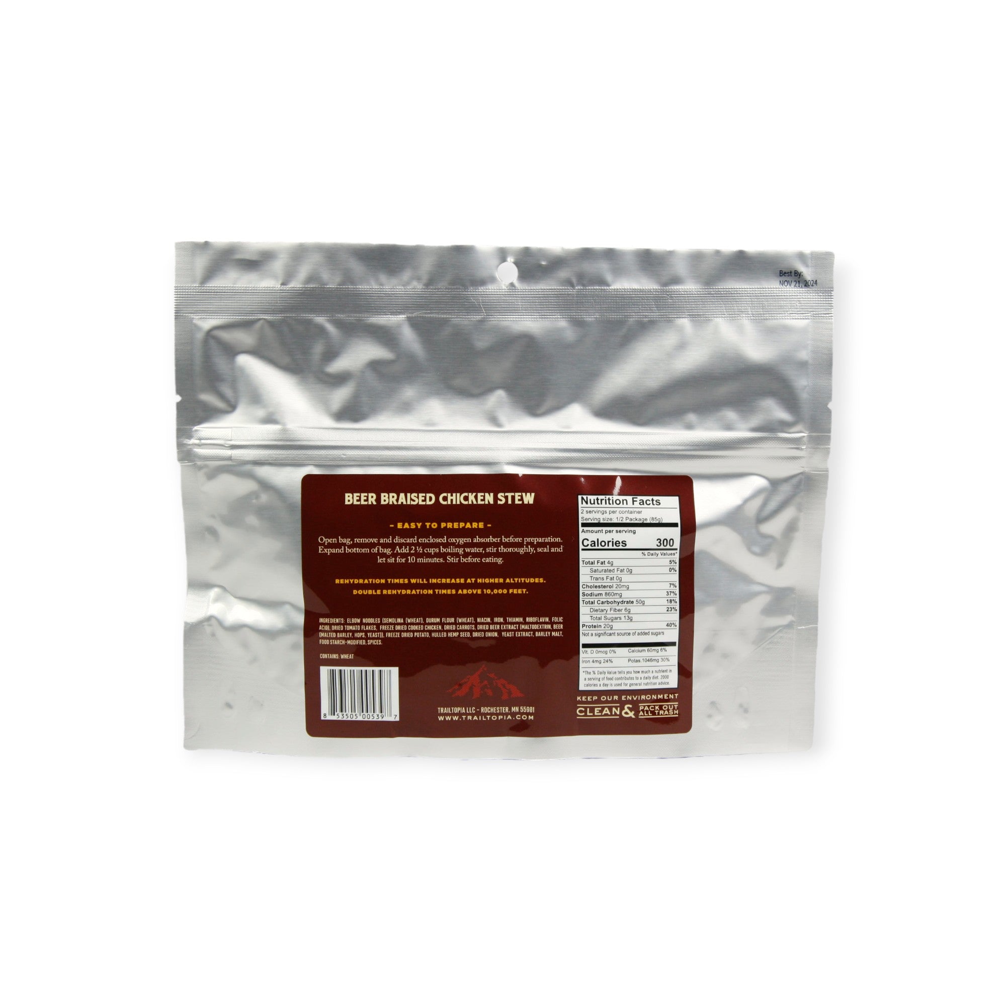 Trailtopia Beer Braised Chicken Stew Freeze Dried Meal 2 Serving