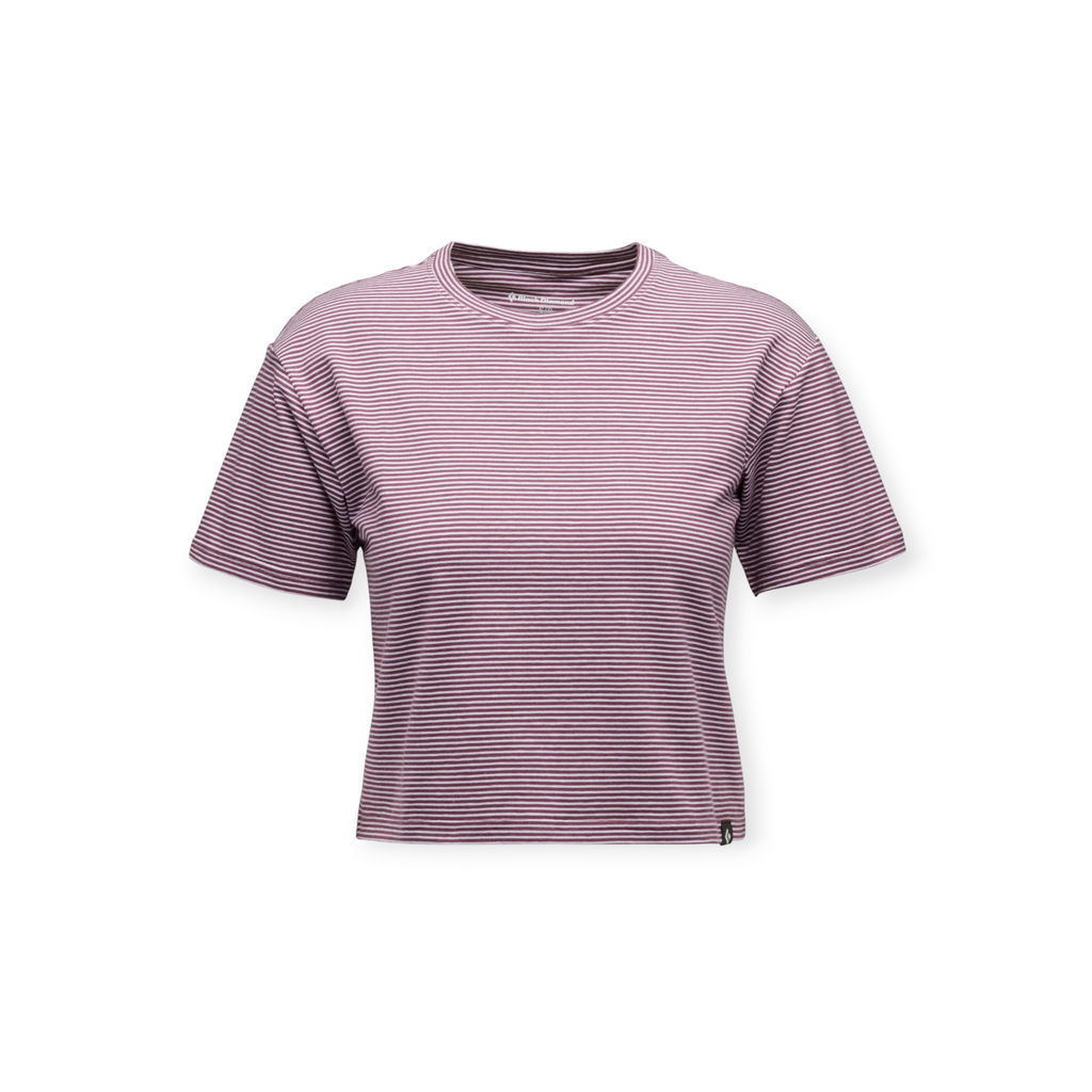 Striped tee for women by Black Diamond, featuring a crew neck and cropped hem.