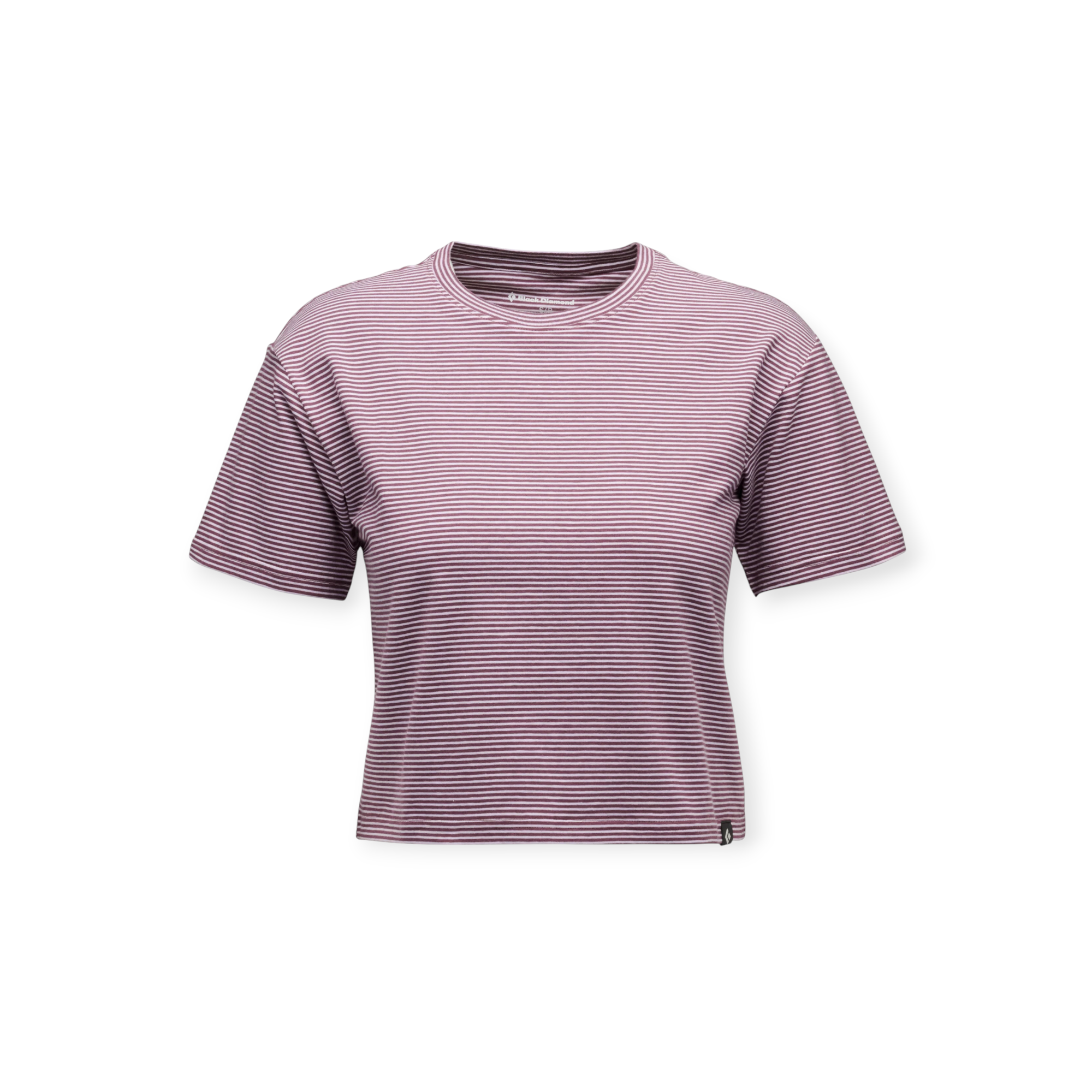 Striped tee for women by Black Diamond, featuring a crew neck and cropped hem.