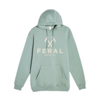 Seafoam green logo hoodie by FERAL, featuring a drawstring hood and front pouch pocket.