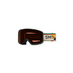 Amber ski goggles by Smith with a colorful patterned strap featuring the brand name.